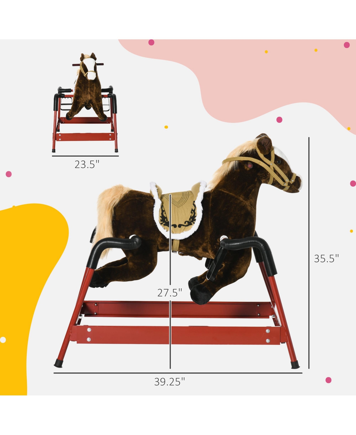 Glintex Spring Rocking Horse with Neighing Sounds, Bouncing Ride-On Toy, Holds 132 lbs, Ages 5-12
