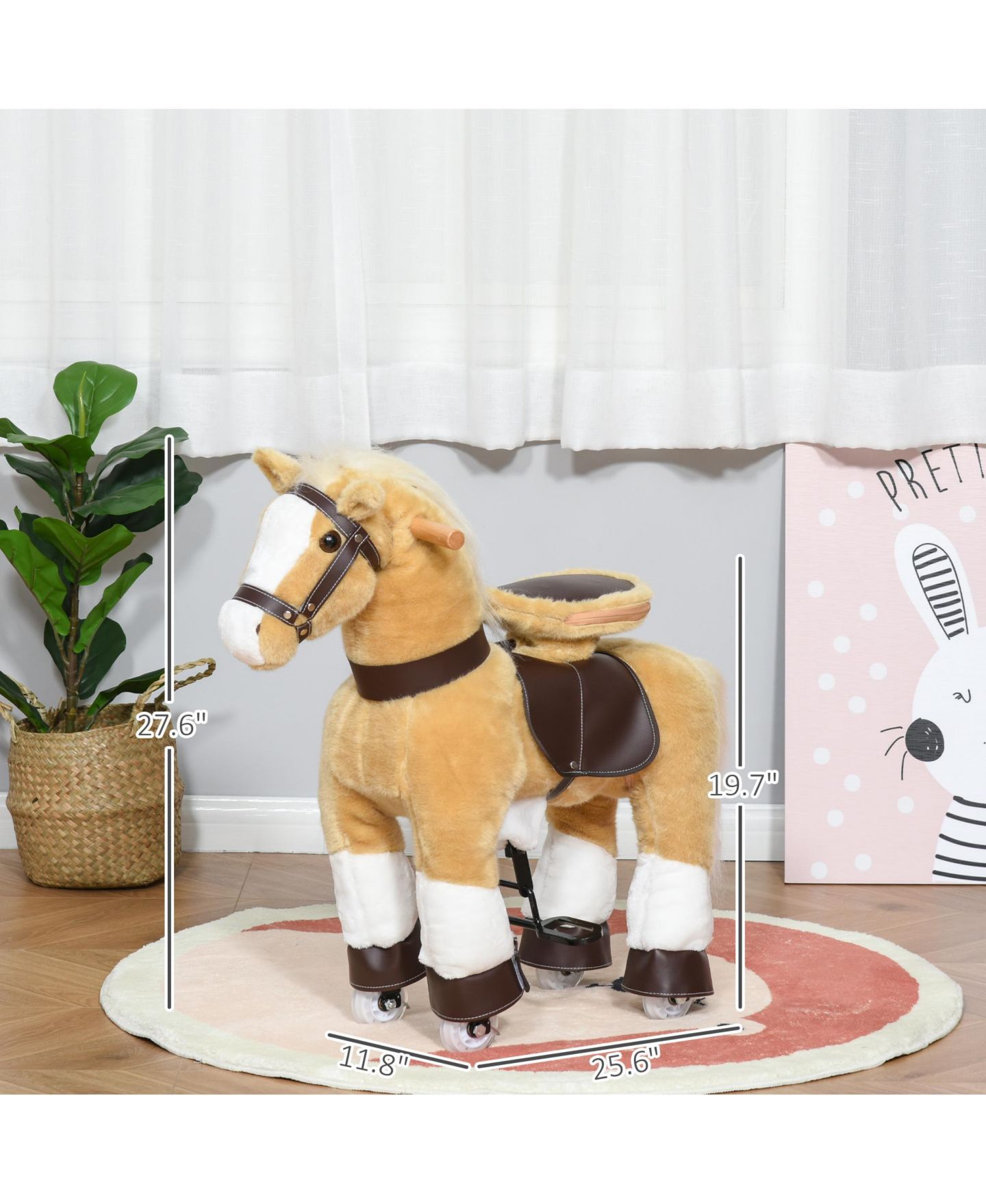 Детская мягкая игрушка Glintex Ride On Walking Horse Plush Toy with Pedal Drive and Steering Handlebars, Holds 130 lbs, Ages 3-8, цвет: Светлый коричневый — фото 6