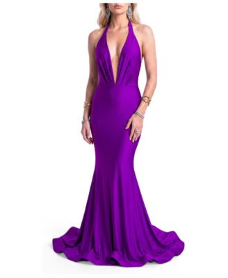 Women's Plunging Halter Open-Back Mermaid Gown