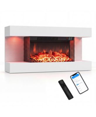 18 Inch 3 Sided Wall Mount Electric Fireplace with 32 Inch Floating Mantel and Thermostat