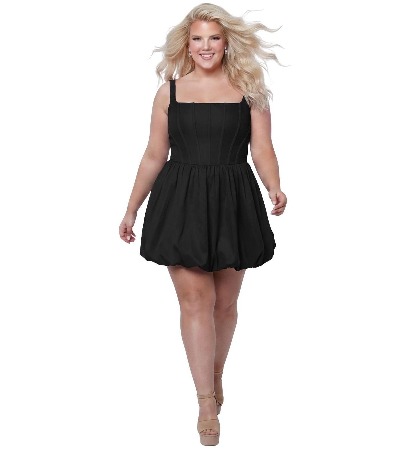 Женское платье Sydney's Closet Plus Size Reverie Bubble-Hem Square-Neck Sleeveless Dress, цвет: Чёрный — фото 1