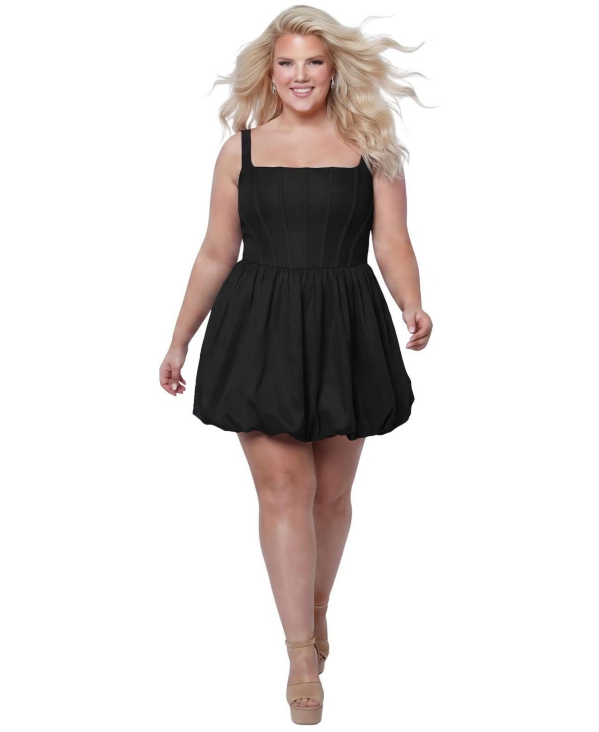 Sydney's Closet Plus Reverie Bubble-Hem Square-Neck Sleeveless Dress