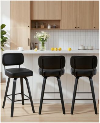 29" Mid-Century Swivel Bar Height Bar Stool, Faux Leather Kitchen Stool