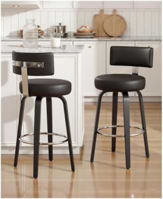 26" Mid-Century Swivel Bar Height Bar Stools, Faux Leather Kitchen Stools
