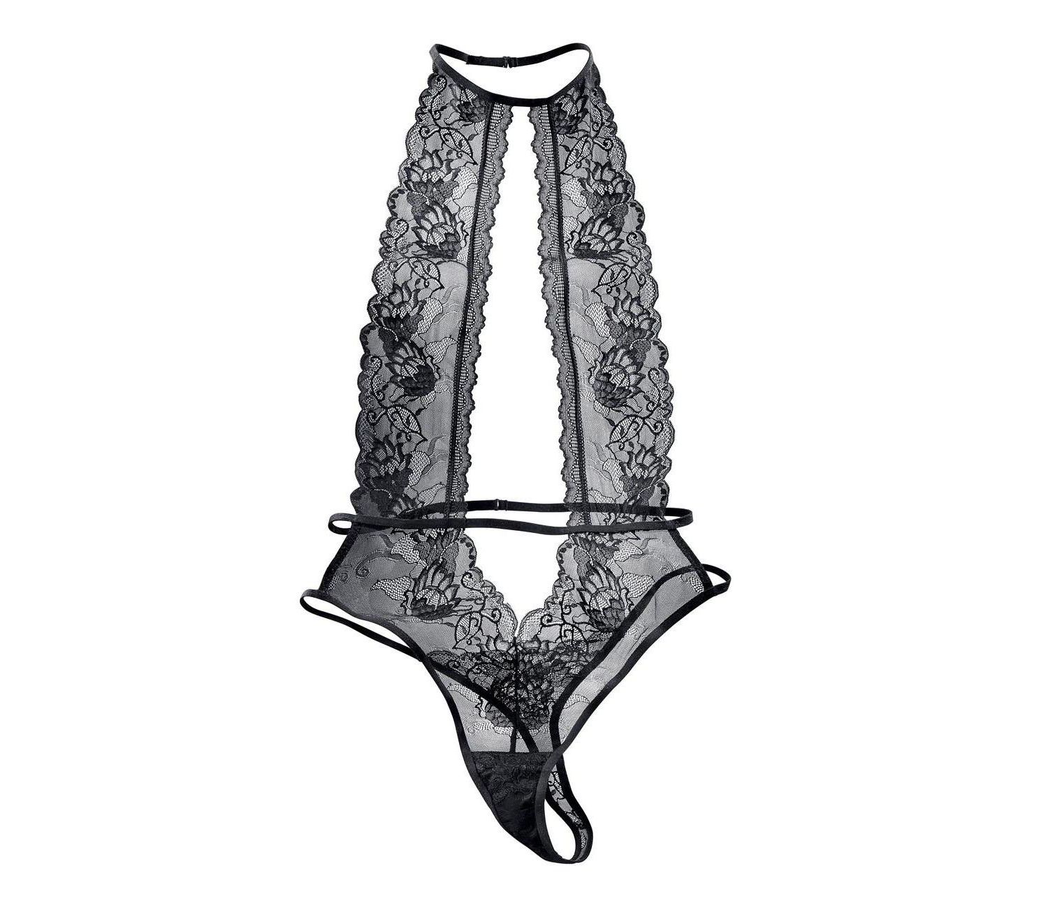 Women's Floral Print Lace Plunge Halterneck Lingerie Teddy