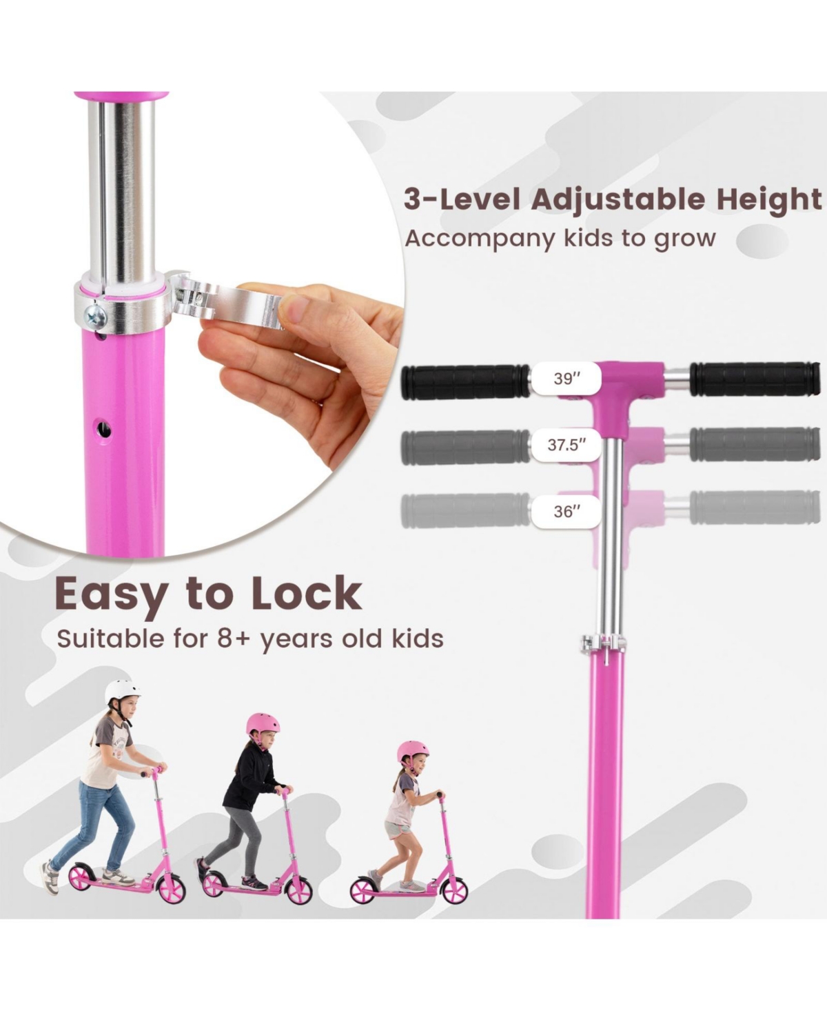 Glintex Adjustable-Height Folding Aluminum Alloy Kick Scooter, 220 lb Capacity, Ages 8+