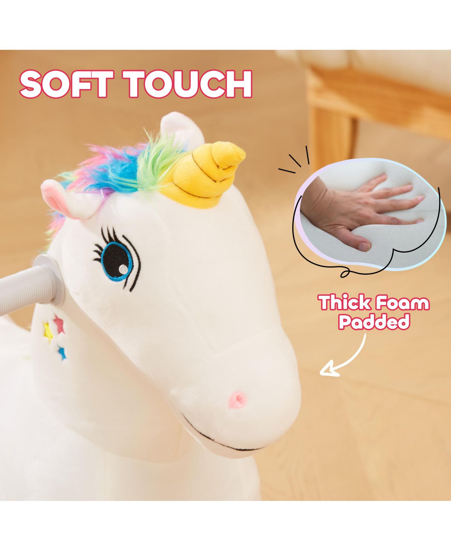 Детская мягкая игрушка Glintex 6V Plush Electric Ride-On Unicorn with Music, 55 lbs. Capacity, Ages 18-36 Months, цвет: Белый — фото 5