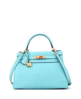 Pre-Owned HERMES Pre-Owned Hermes Kelly 28 Handbag Blue Togo with Gold Hardware