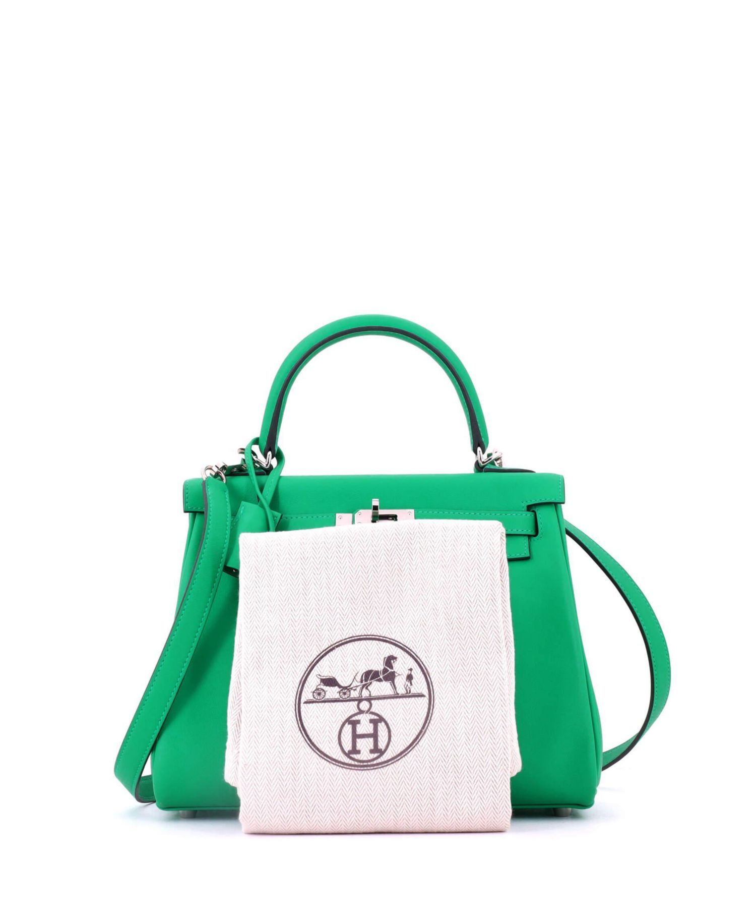 Pre-Owned HERMES Pre-Owned Hermes Kelly 25 Handbag Green Swift with Palladium Hardware