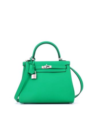 Pre-Owned HERMES Pre-Owned Hermes Kelly 25 Handbag Green Swift with Palladium Hardware