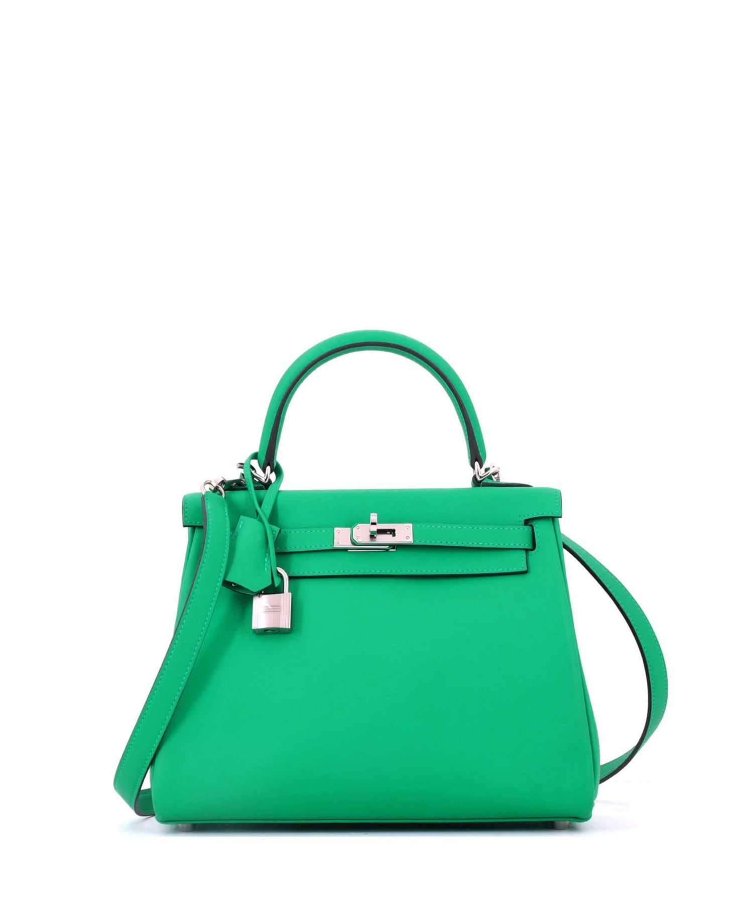 Pre-Owned HERMES Pre-Owned Hermes Kelly 25 Handbag Green Swift with Palladium Hardware