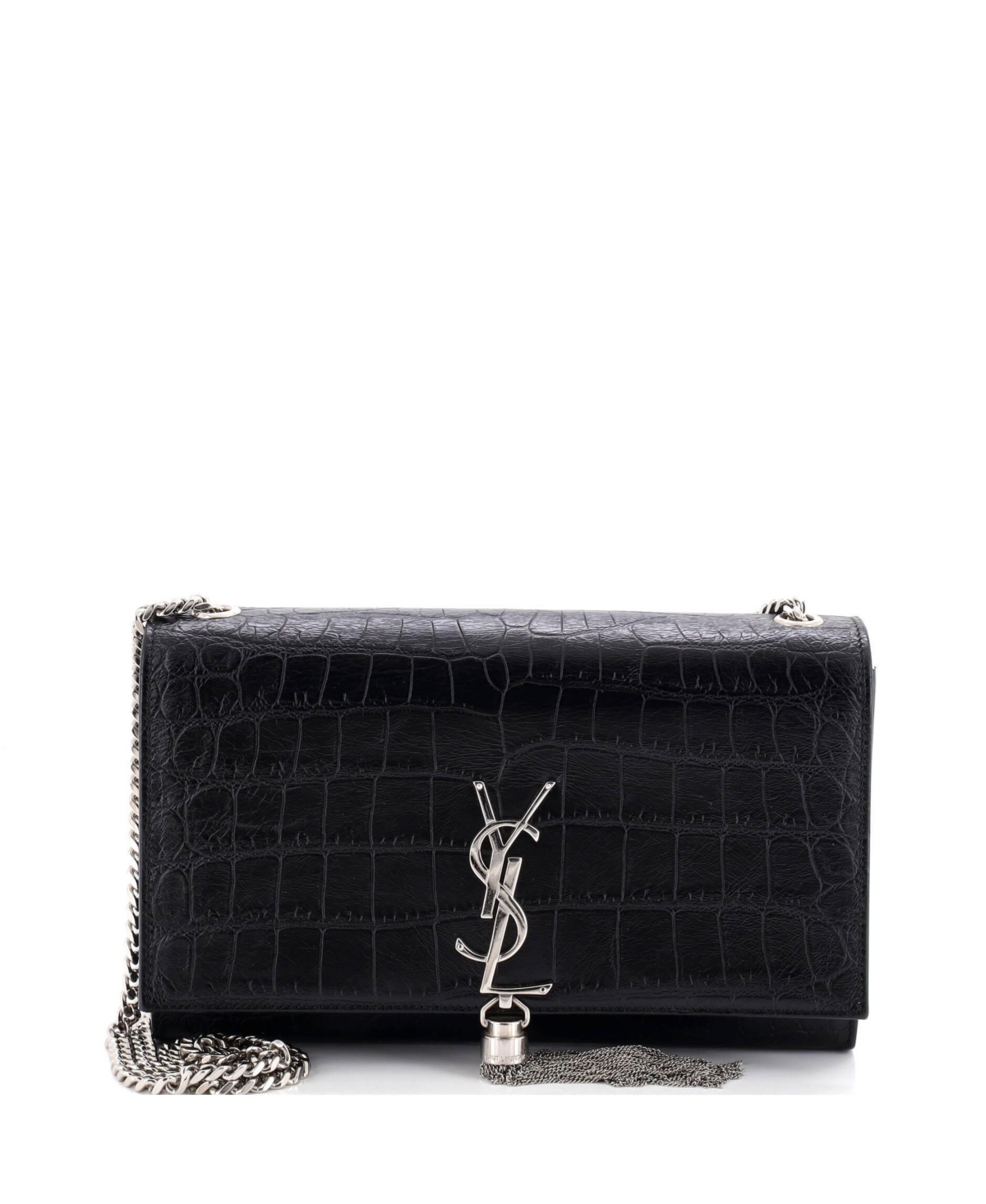 Pre-Owned Saint Laurent Medium Classic Monogram Tassel Crossbody Bag Embossed Leather - Black