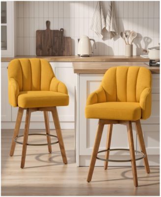 27" Mid-Century Swivel Counter Height Bar Stools, Upholstered Chenille Kitchen Stools