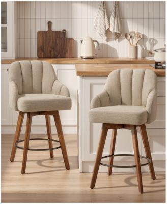 27" Mid-Century Swivel Counter Height Bar Stools, Upholstered Chenille Kitchen Stools