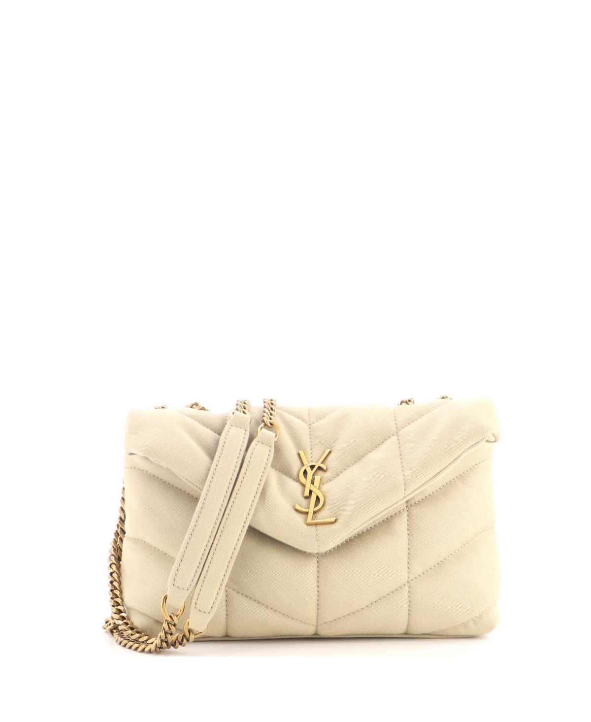 Pre-Owned Saint Laurent Mini Loulou Puffer Shoulder Bag Quilted Canvas - Natural
