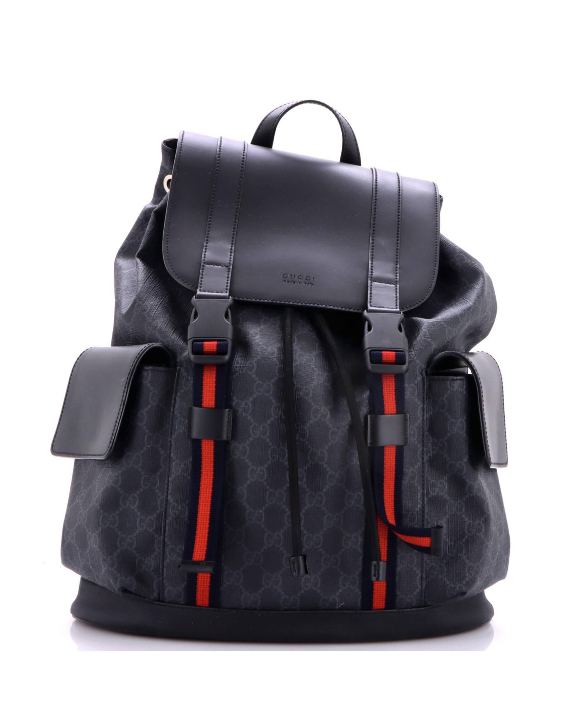 Pre-Owned Gucci Large Double Pocket Buckle Backpack Gg Coated Canvas - Black