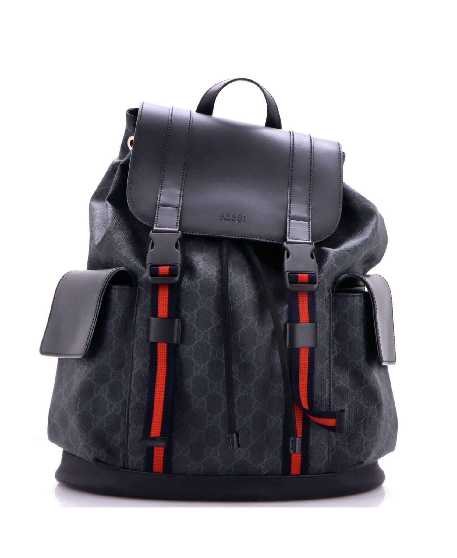 Large Double Pocket Buckle Backpack GG Coated Canvas