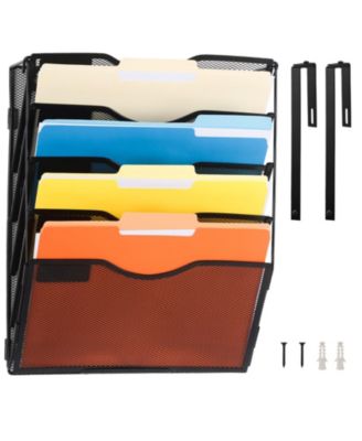 5 Pocket Wall File Organizer With Nametag Labels Hanging Storage Rack For Office Cubicle
