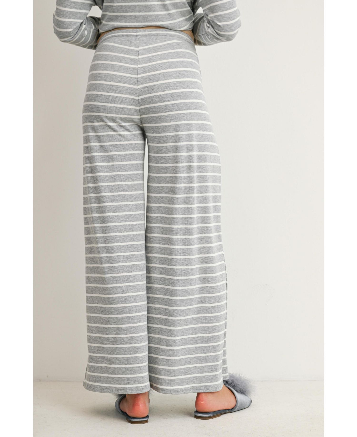 Maternity Striped Long-Sleeve Wide-Leg Top and Pants, 2-Piece Set