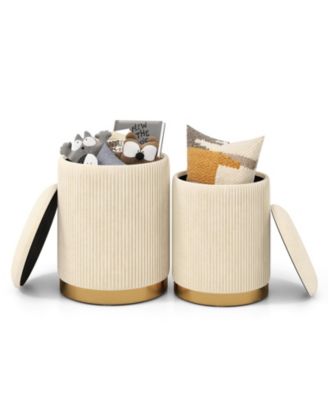 Linen Fabric Storage Ottoman Set of 2