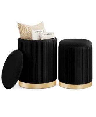 Linen Fabric Storage Ottoman Set of 2