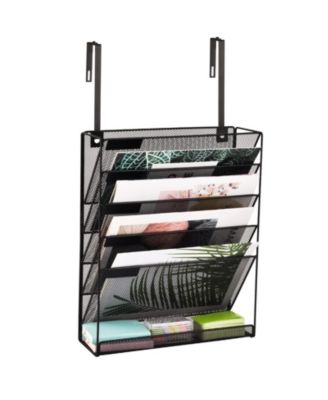 Mesh Desk File Organizer Wall Mount Vertical Document Holder With Bottom Tray For Office Home