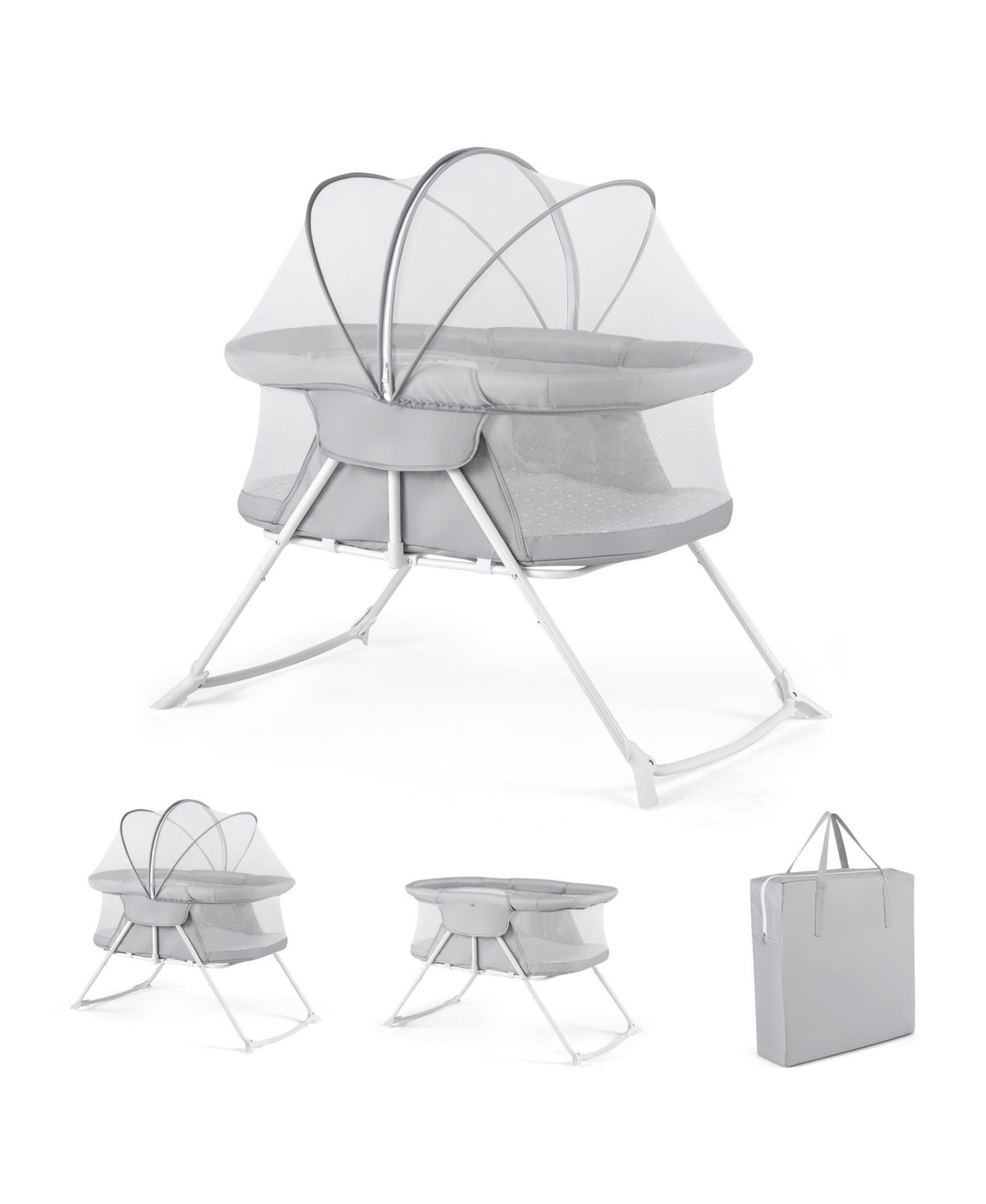 Costway 2 in 1 Baby Bassinet with Rocking Motion with Breathable Mesh - Grey