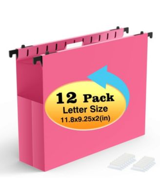 Plastic Hanging File Folders 12 Pack Letter Size Heavy Duty 2 Inch Expansion Accordian Pocket Organizer