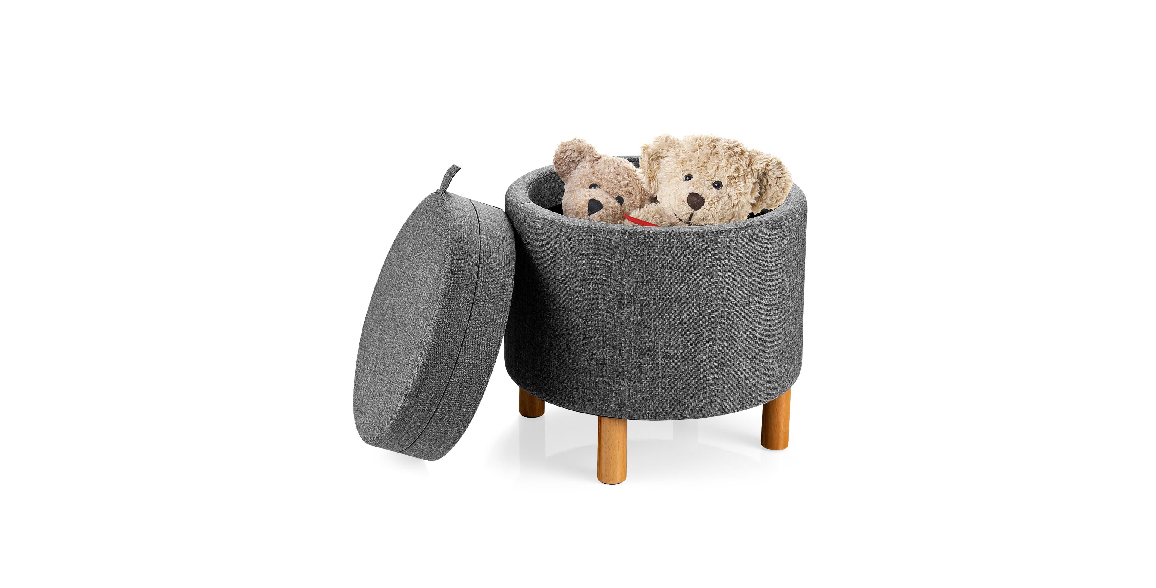 Mecale Round Fabric Storage Ottoman with Tray and Non Slip Pads for Bedroom