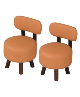 Small Footrest Stools Set of 2 Round Ottoman with Backrest