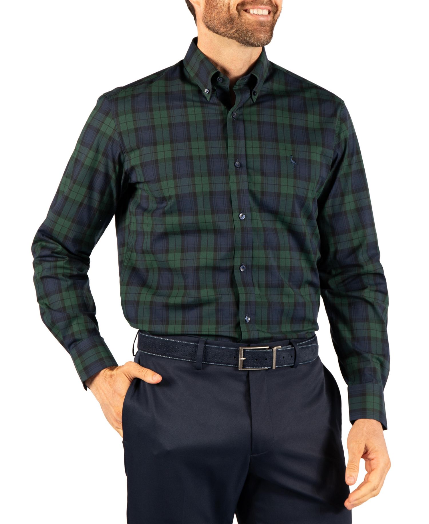 Men's Holiday Tartan Blackwatch Plaid Long Sleeve Shirt