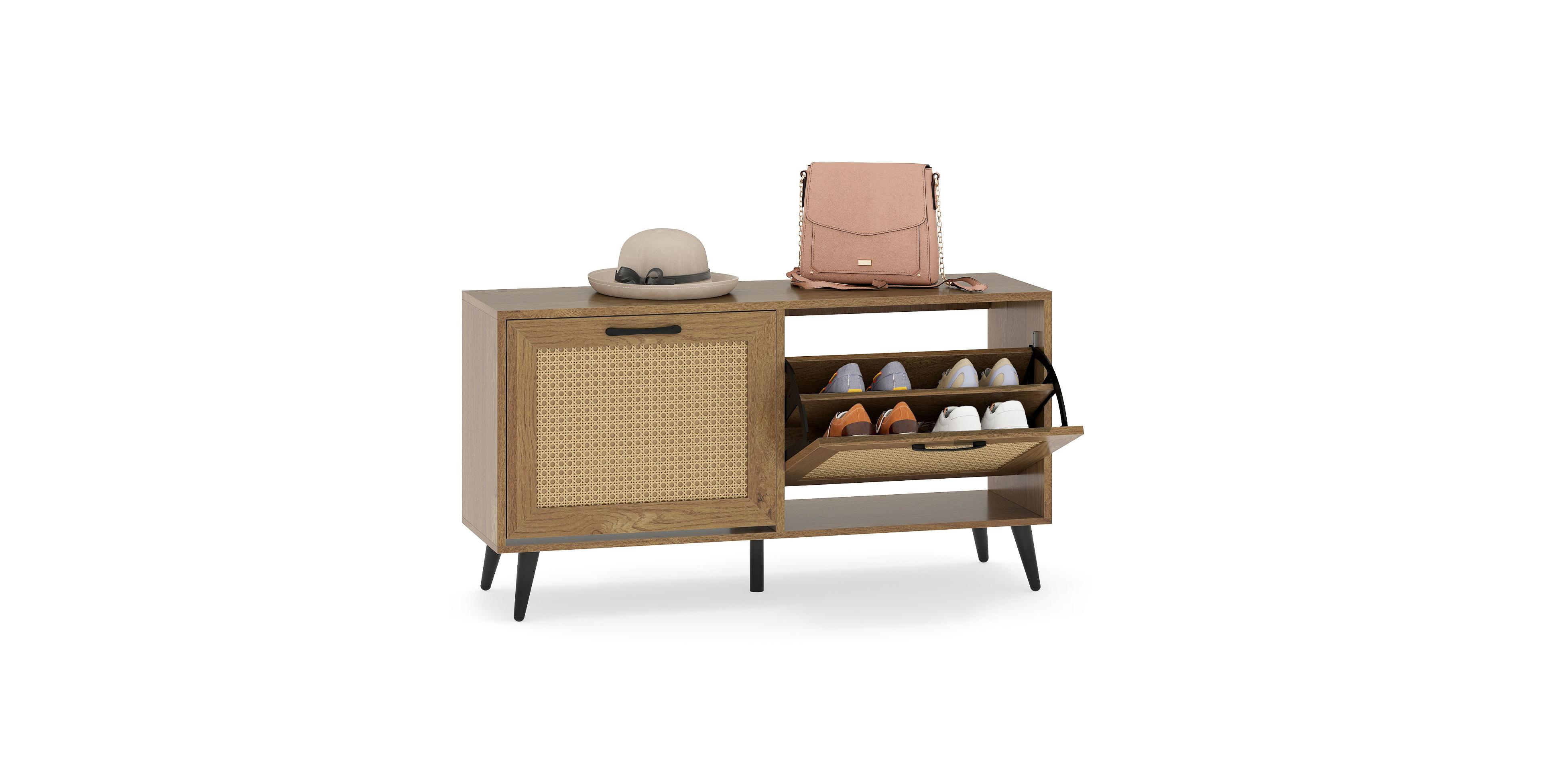 Mecale Modern Freestanding Shoe Cabinet with 2 Flip Drawers and Adjustable Shelves for Entryway