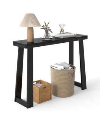 Solid Rubber Wood Console Table 43inch Narrow Entryway Table with Thick Tabletop and Stable Base