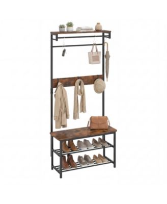 Coat Rack 4 in 1 Hall Tree with Shoe Bench and Removable Hooks