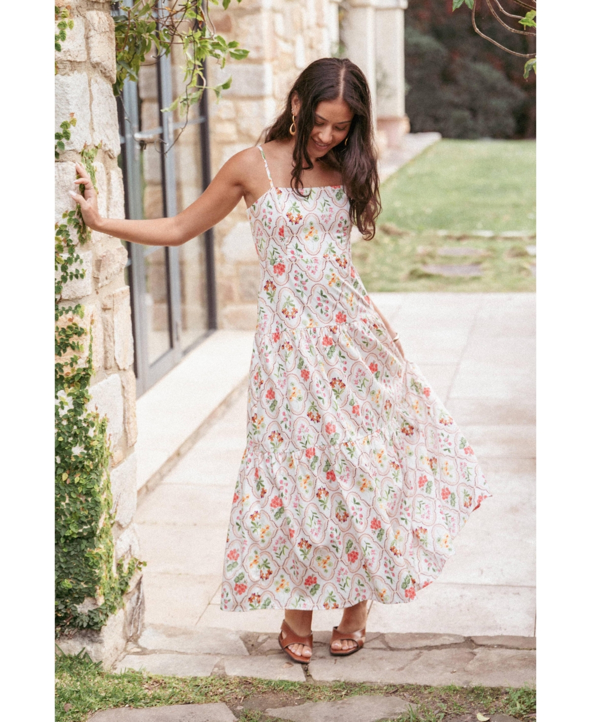 Petal and Pup Women's Botanique Floral-Print A-Line Square Neck Midi Dress