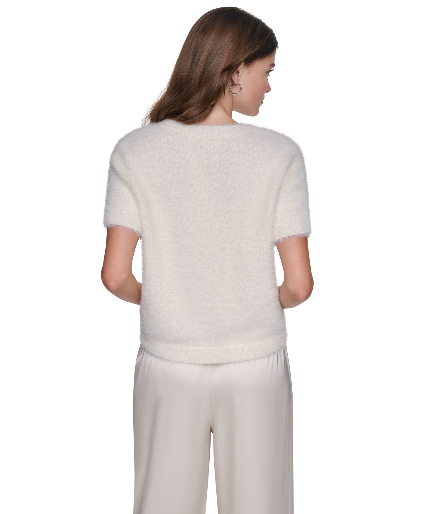 Женский кардиган DKNY Jeans Petite Short-Sleeve Brushed-Knit Fitted, цвет: Сливочный — фото 8