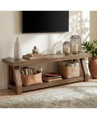 63" Solid Wood TV Stand, 2-Tier Entertainment Center