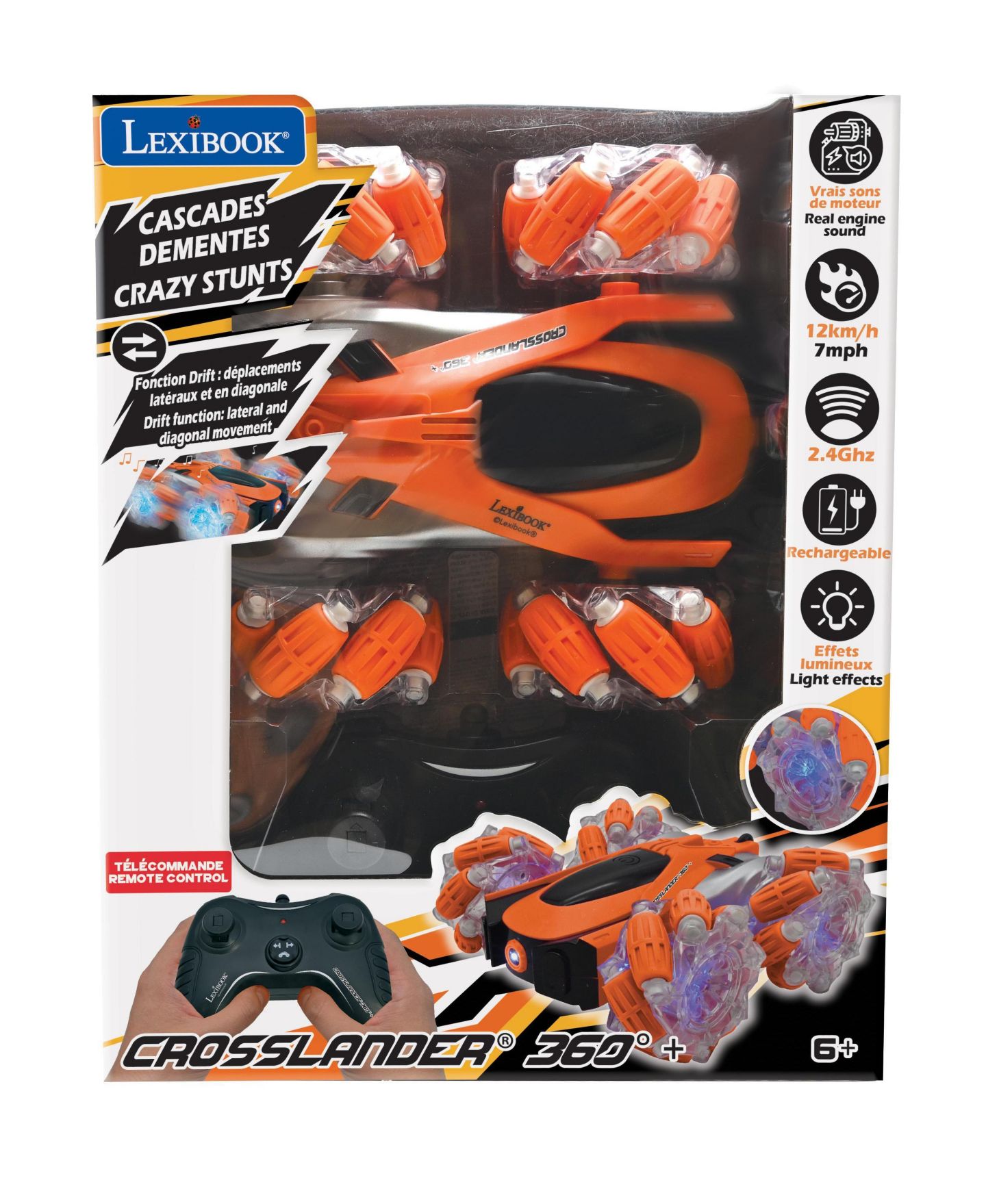 Детская игрушка Lexibook 1:24 Crosslander® 360+ Glow-in-the-Dark Radio-Control Stunt Car — фото 5