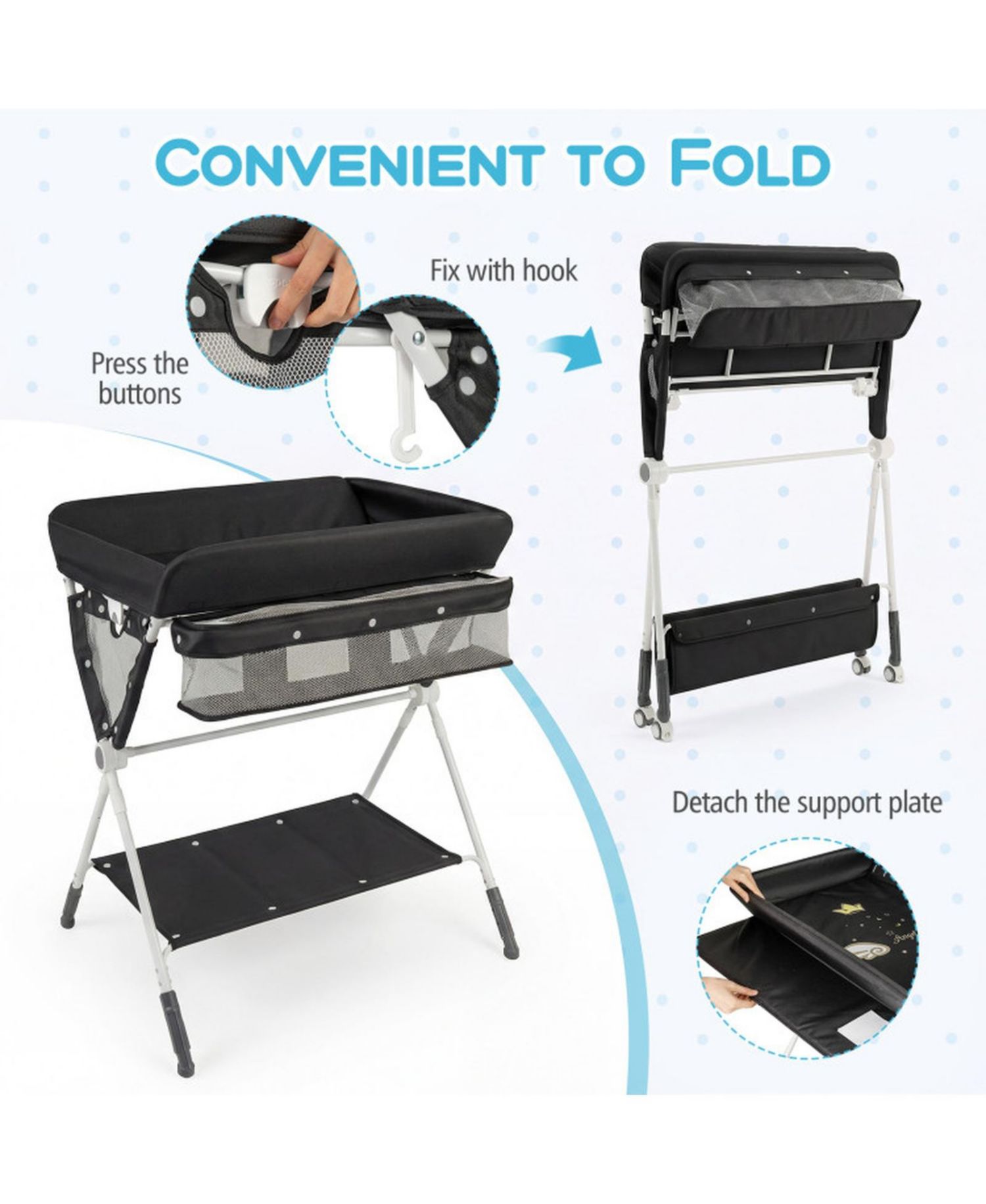 3-Level Adjustable Portable Baby Changing Table with Wheels