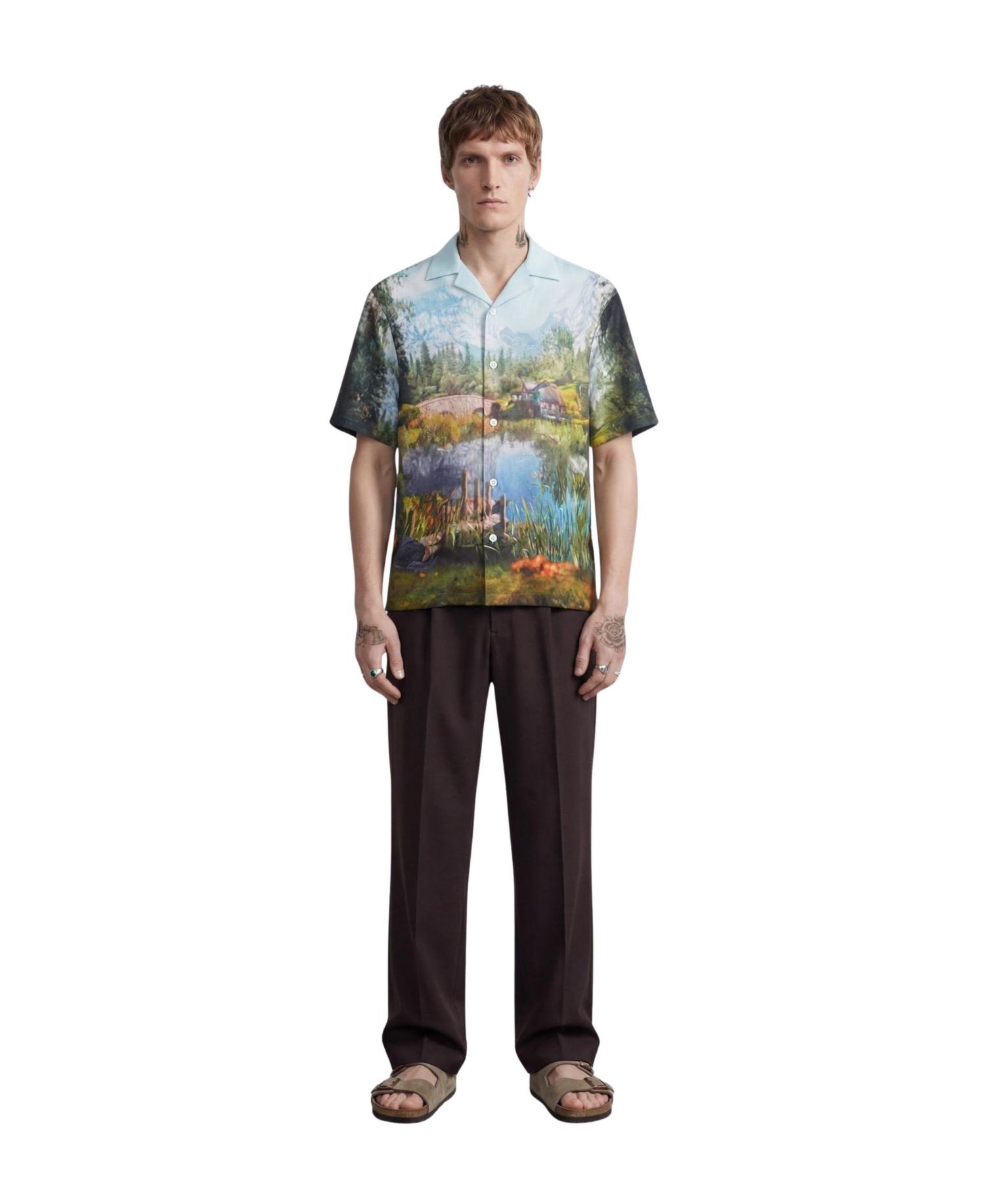 Men's Lorcan Landscape-Print Camp Collar Shirt