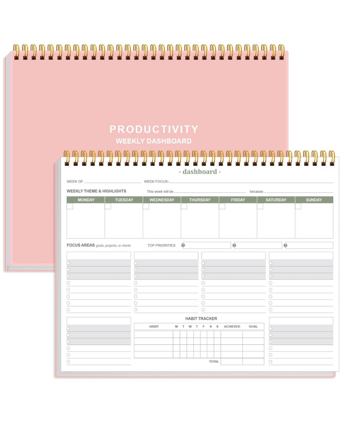 Four Candies Weekly Productivity Dashboard Notepad 6 Focus Areas Task Tracker Undated 54 Weeks - Light-pink