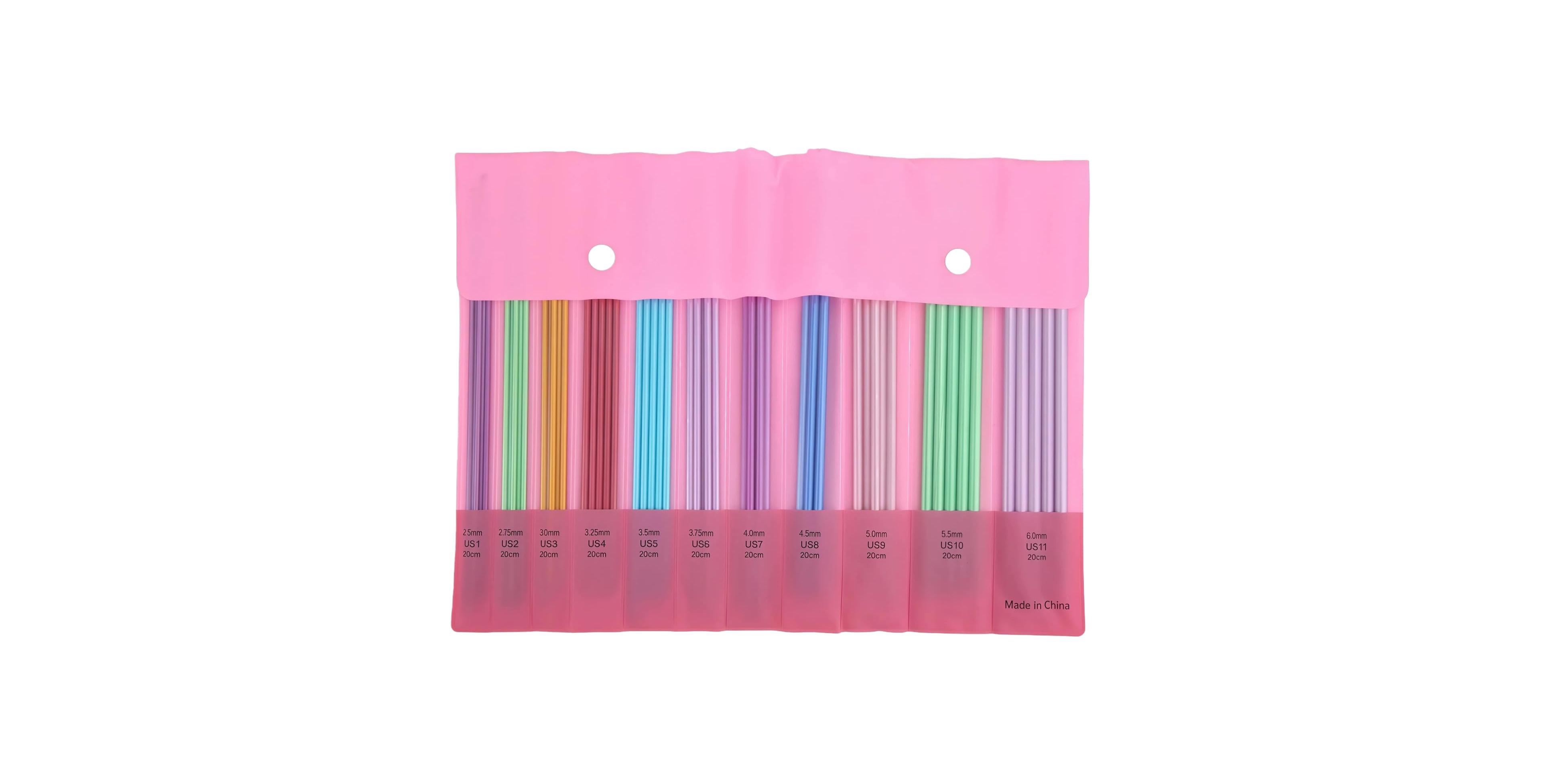 Aeelike 8 Inch Aluminum Alloy Double Pointed Knitting Needle Set with Storage Bag for Hats Gloves