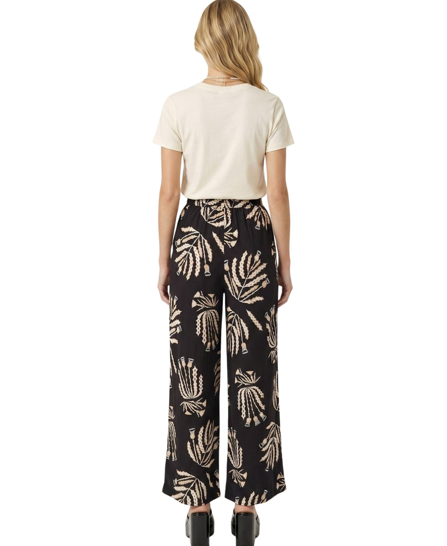 Женские брюки Modenaire Botanical Print Drawstring Wide Leg, цвет: Чёрный — фото 2