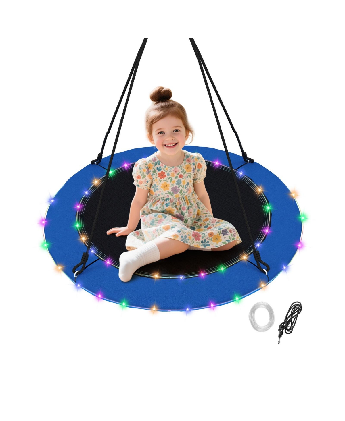 Glintex Saucer Tree Swing, 40 in Round Swing Seat with Led Lights, 40 to 63 in Adjustable Ropes and 660 lb Weight Capacity for Kids and Adults