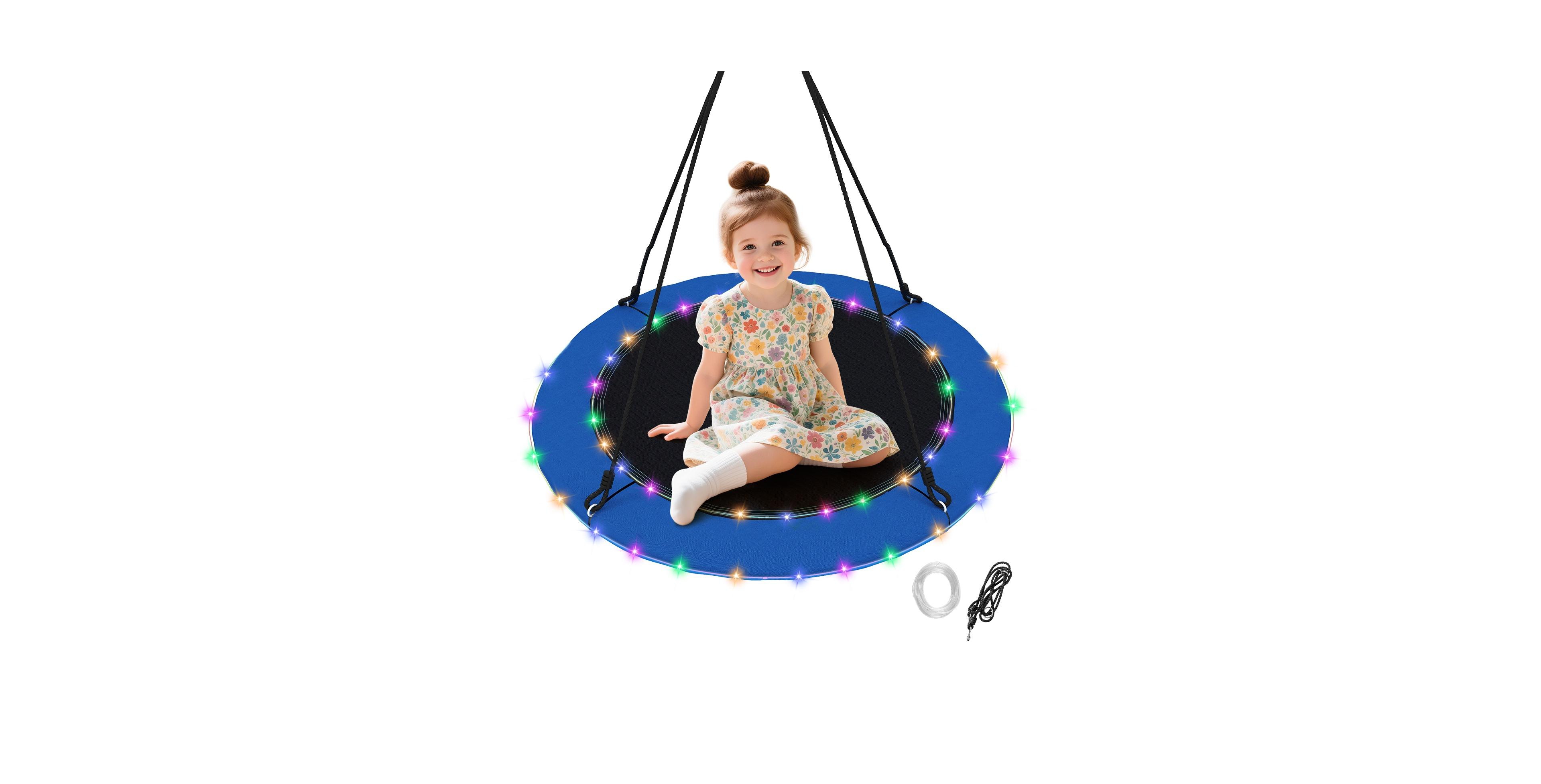 Glintex Saucer Tree Swing, 40 in Round Swing Seat with Led Lights, 40 to 63 in Adjustable Ropes and 660 lb Weight Capacity for Kids and Adults