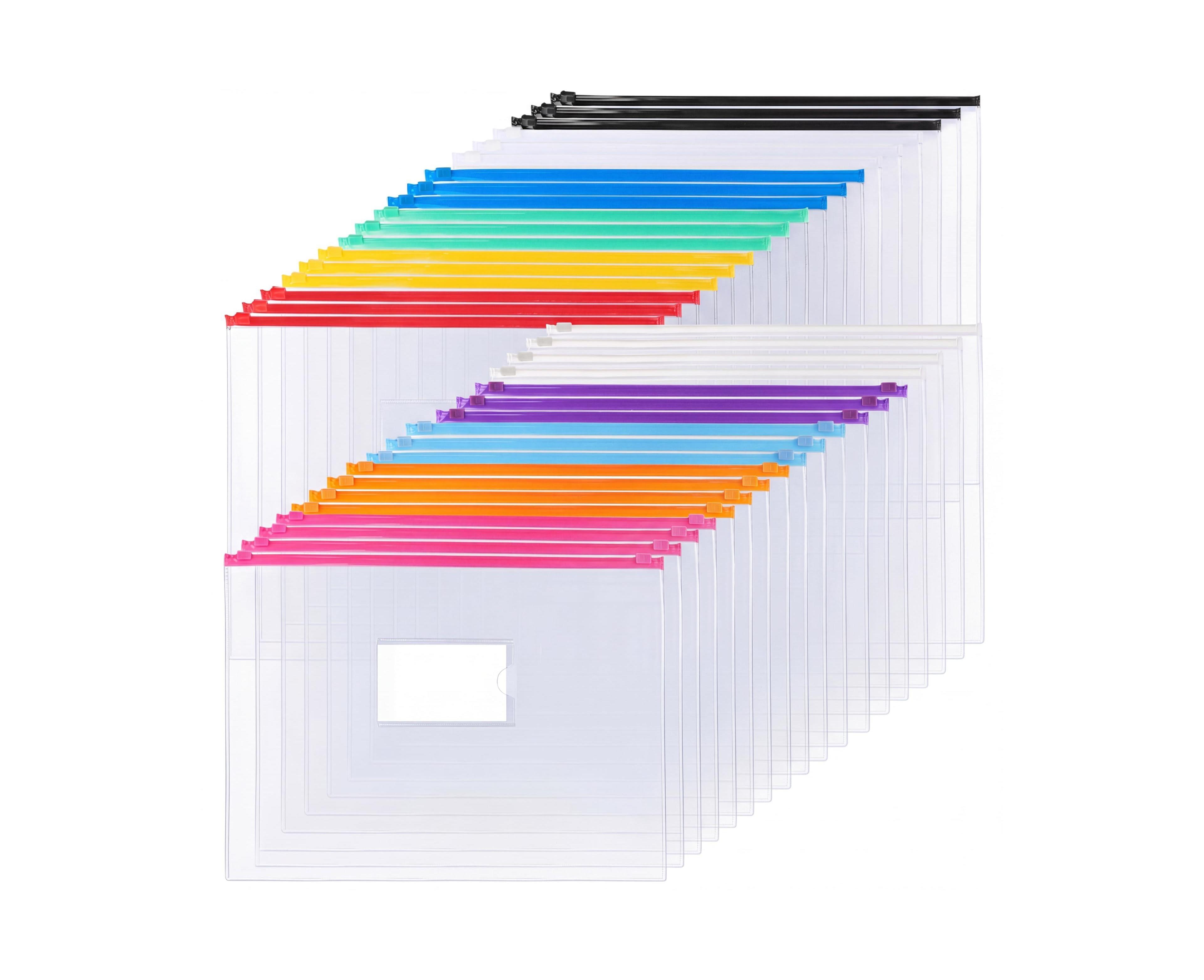 Danrong 36 Pack A4 Letter Size Poly Zip Envelopes 11 Colors File Storage Pouches For School Office
