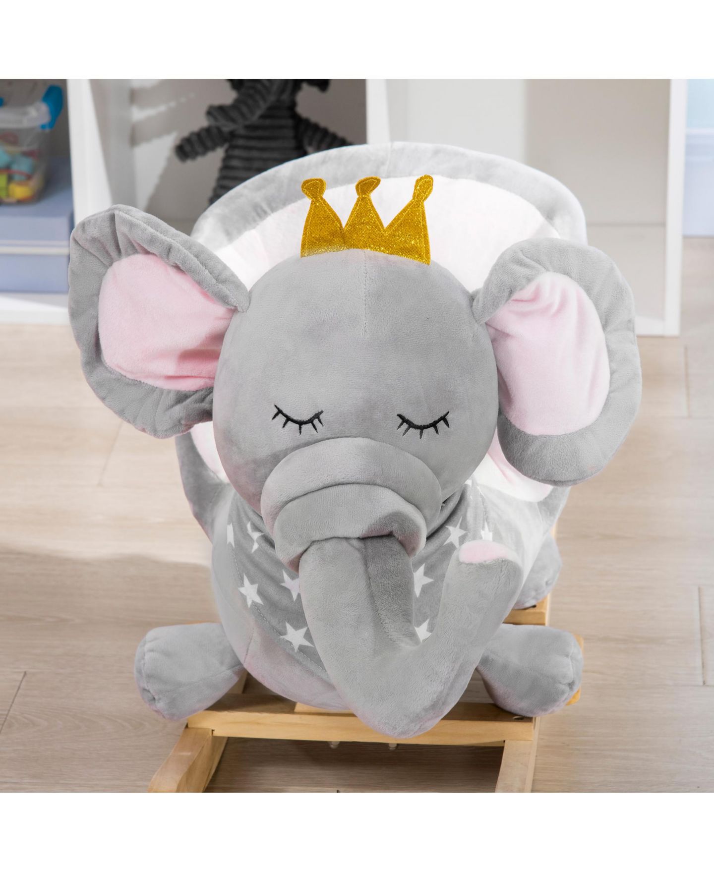 Детская мягкая игрушка Glintex Baby Rocking Elephant Plush Rocking Chair With Sounds, 110 lbs, Ages 1.5-3, цвет: Серый — фото 9