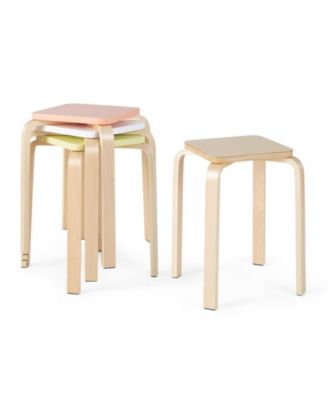 Set of 4 Colorful Square Stools with Anti Slip Felt Mats Multicolor