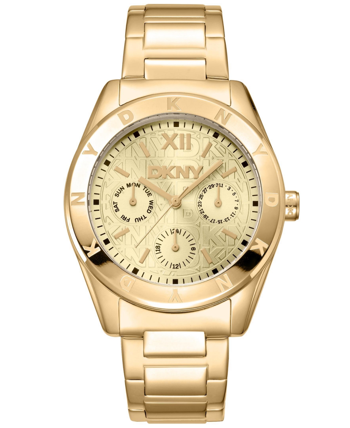Dkny Women's Quartz Chambers Round Gold Stainless Steel Bracelet Watch, 36mm