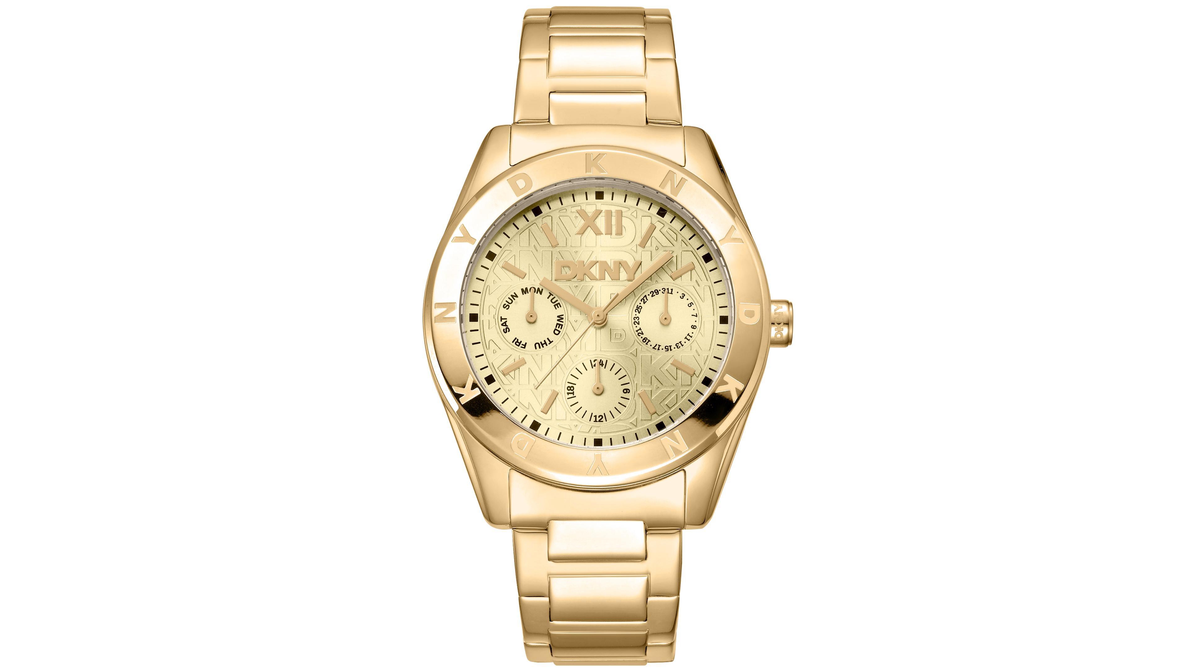Dkny Women's Quartz Chambers Round Gold Stainless Steel Bracelet Watch, 36mm